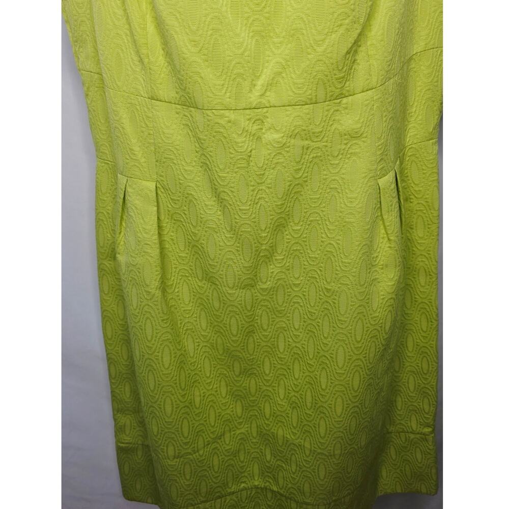 K Studio Collection Lime Green Retro Jacquard Pleated Shift Dress Office Preppy - Picture 5 of 15